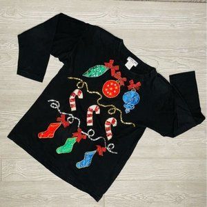 Vintage Victoria jones petit beaded sequin Christmas sweater stocking candy cane